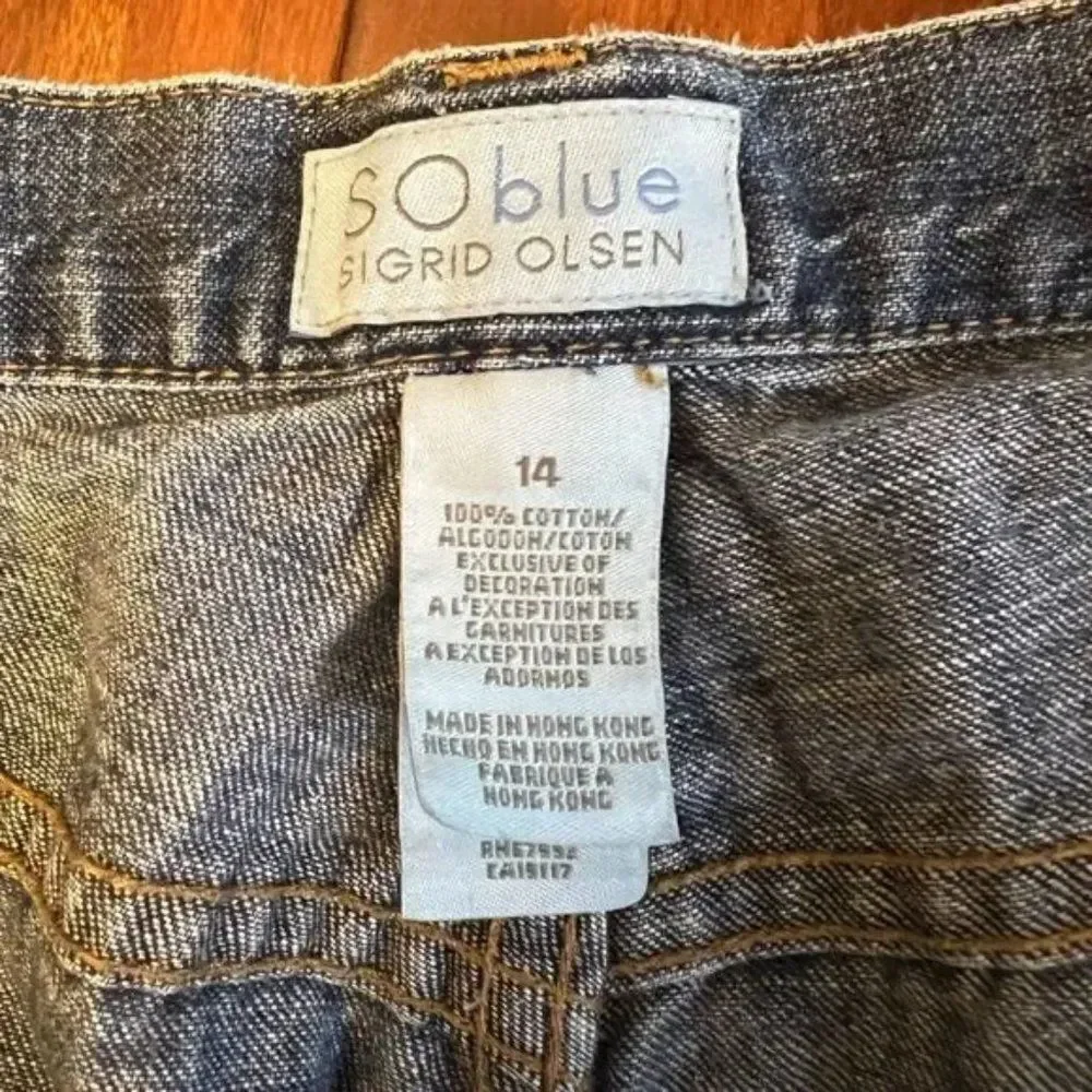 Vintage So Blue Sigrid Olsen Cropped Jeans Leather Beaded Ankle Detail 14